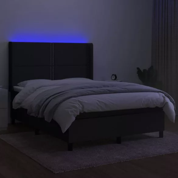 fekete szövet rugós és LED-es ágy matraccal 140x190 cm