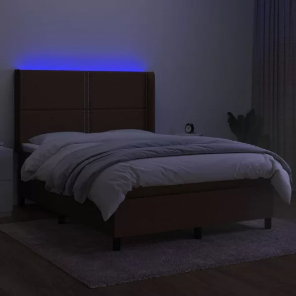 barna szövet rugós és LED-es ágy matraccal 140x190 cm