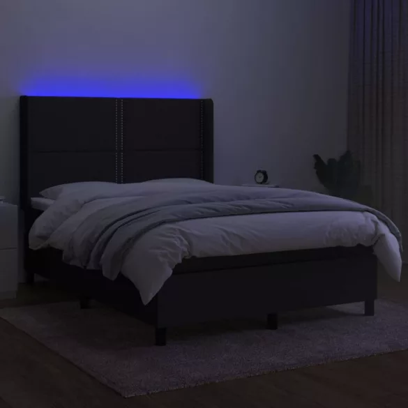 fekete szövet rugós és LED-es ágy matraccal 140x200 cm