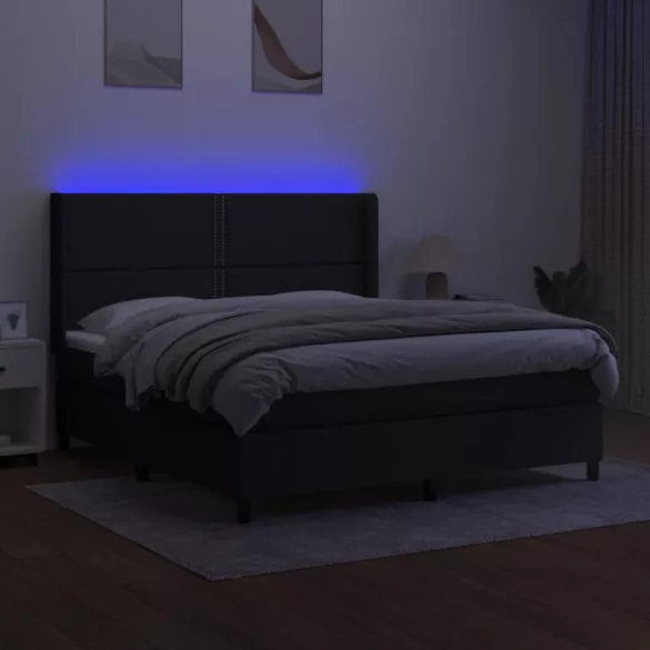 fekete szövet rugós és LED-es ágy matraccal 160x200 cm
