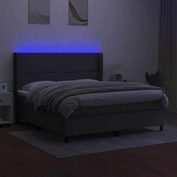 sötétszürke szövet rugós és LED-es ágy matraccal 180 x 200 cm