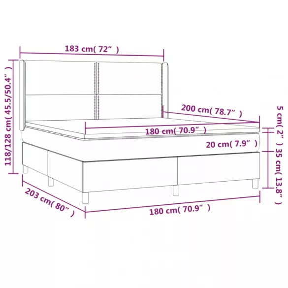 sötétszürke szövet rugós és LED-es ágy matraccal 180 x 200 cm
