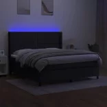 fekete szövet rugós és LED-es ágy matraccal 180 x 200 cm