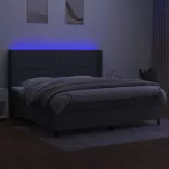 sötétszürke szövet rugós és LED-es ágy matraccal 200x200 cm