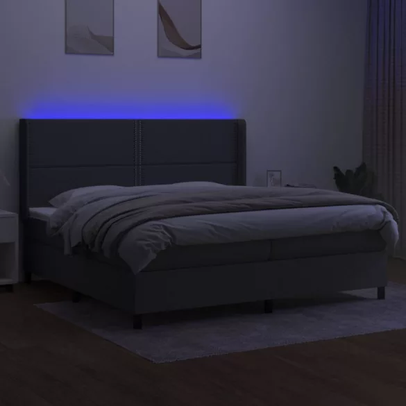 sötétszürke szövet rugós és LED-es ágy matraccal 200x200 cm