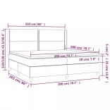 sötétszürke szövet rugós és LED-es ágy matraccal 200x200 cm
