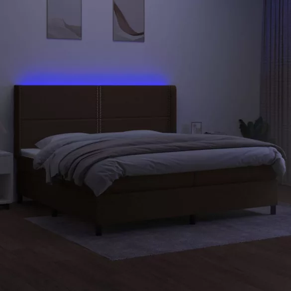 barna szövet rugós és LED-es ágy matraccal 200x200 cm
