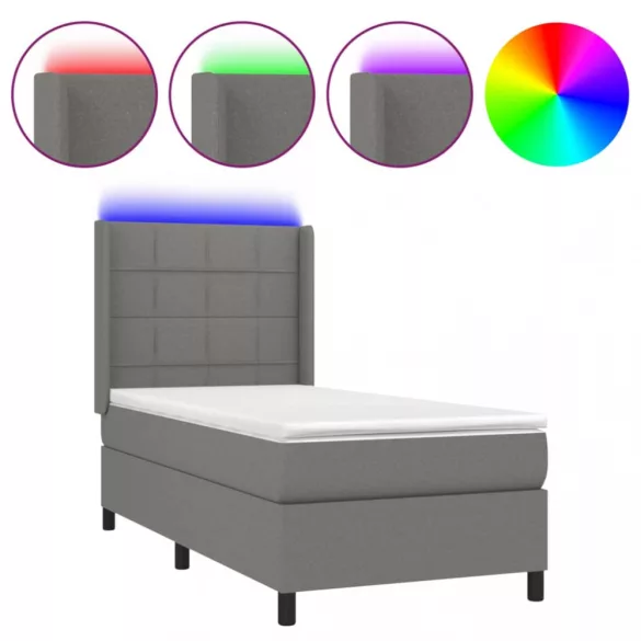 sötétszürke szövet rugós és LED-es ágy matraccal 80 x 200 cm