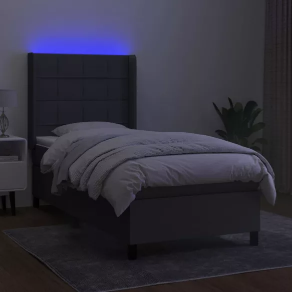 sötétszürke szövet rugós és LED-es ágy matraccal 80 x 200 cm