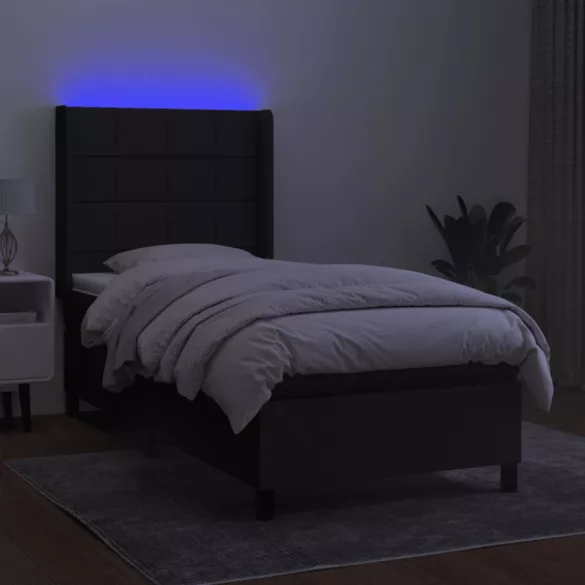 fekete szövet rugós és LED-es ágy matraccal 90x190 cm