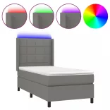 sötétszürke szövet rugós és LED-es ágy matraccal 90x200 cm
