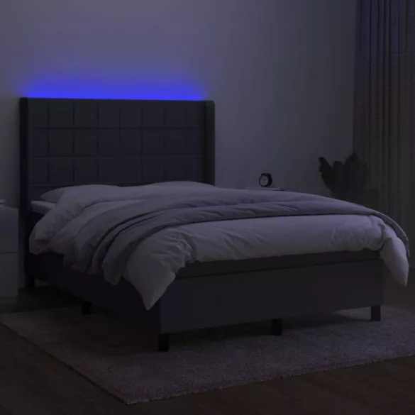 sötétszürke szövet rugós és LED-es ágy matraccal 140x190 cm