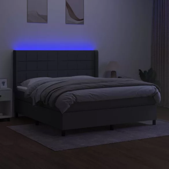 sötétszürke szövet rugós és LED-es ágy matraccal 160x200 cm