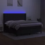 fekete szövet rugós és LED-es ágy matraccal 160x200 cm