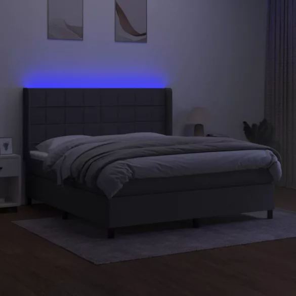 sötétszürke szövet rugós és LED-es ágy matraccal 180 x 200 cm