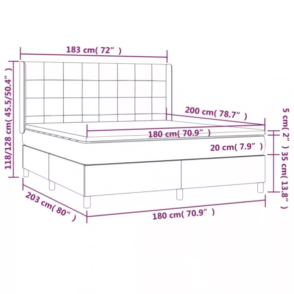 sötétszürke szövet rugós és LED-es ágy matraccal 180 x 200 cm