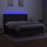fekete szövet rugós és LED-es ágy matraccal 180 x 200 cm