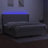 világosszürke szövet rugós és LED-es ágy matraccal 200x200 cm