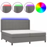 sötétszürke szövet rugós és LED-es ágy matraccal 200x200 cm