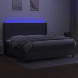 sötétszürke szövet rugós és LED-es ágy matraccal 200x200 cm