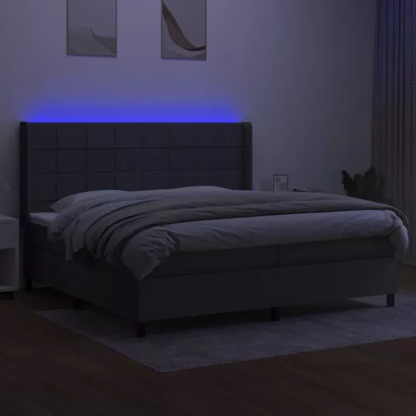 sötétszürke szövet rugós és LED-es ágy matraccal 200x200 cm