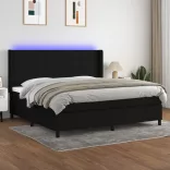 fekete szövet rugós és LED-es ágy matraccal 200x200 cm