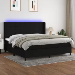 fekete szövet rugós és LED-es ágy matraccal 200x200 cm