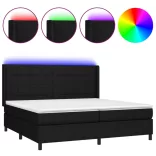 fekete szövet rugós és LED-es ágy matraccal 200x200 cm