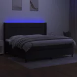 fekete szövet rugós és LED-es ágy matraccal 200x200 cm