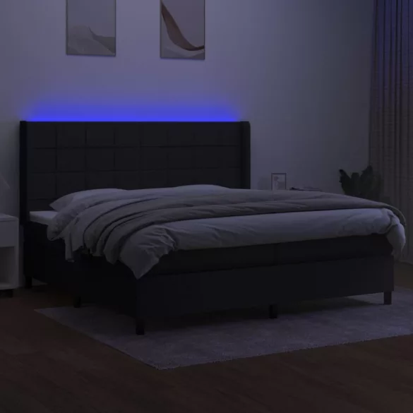 fekete szövet rugós és LED-es ágy matraccal 200x200 cm
