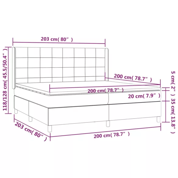 fekete szövet rugós és LED-es ágy matraccal 200x200 cm