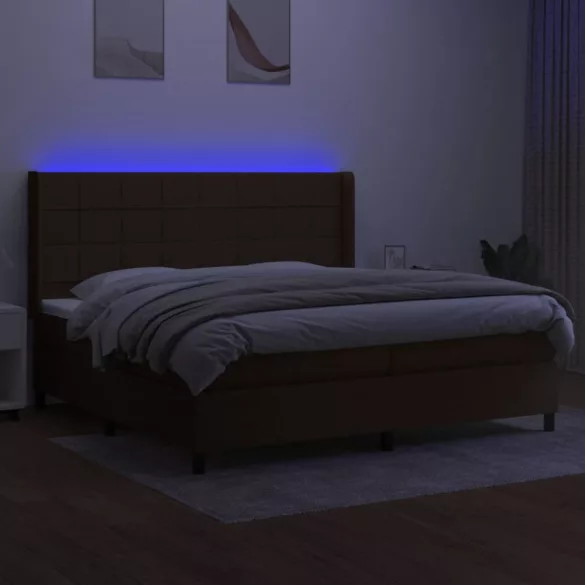 barna szövet rugós és LED-es ágy matraccal 200x200 cm