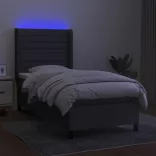 sötétszürke szövet rugós és LED-es ágy matraccal 80 x 200 cm