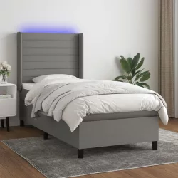   sötétszürke szövet rugós és LED-es ágy matraccal 90x190 cm