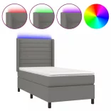 sötétszürke szövet rugós és LED-es ágy matraccal 90x190 cm