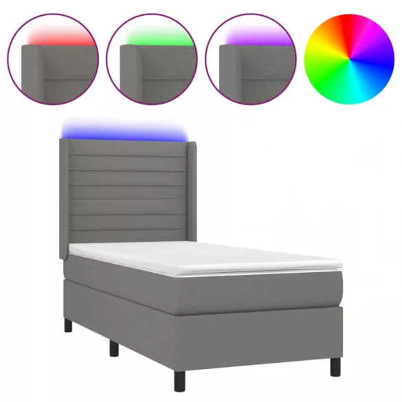 sötétszürke szövet rugós és LED-es ágy matraccal 90x190 cm