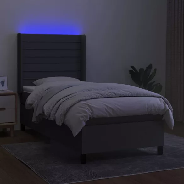 sötétszürke szövet rugós és LED-es ágy matraccal 90x190 cm