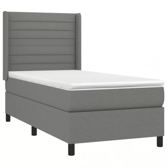 sötétszürke szövet rugós és LED-es ágy matraccal 90x190 cm