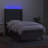 sötétszürke szövet rugós és LED-es ágy matraccal 100x200 cm