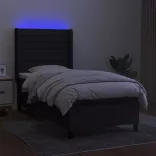 fekete szövet rugós és LED-es ágy matraccal 100x200 cm