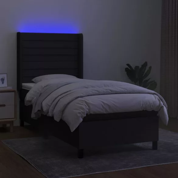 fekete szövet rugós és LED-es ágy matraccal 100x200 cm