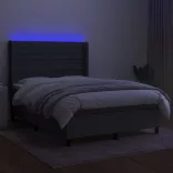 sötétszürke szövet rugós és LED-es ágy matraccal 140x190 cm