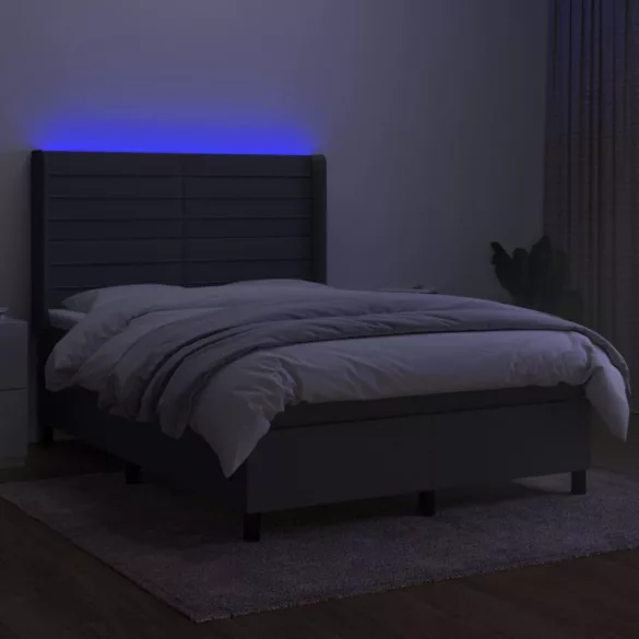 sötétszürke szövet rugós és LED-es ágy matraccal 140x190 cm