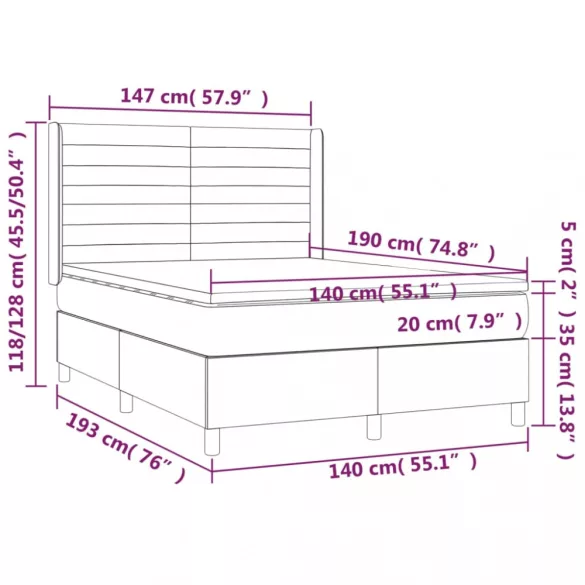 sötétszürke szövet rugós és LED-es ágy matraccal 140x190 cm