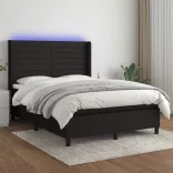 fekete szövet rugós és LED-es ágy matraccal 140x190 cm