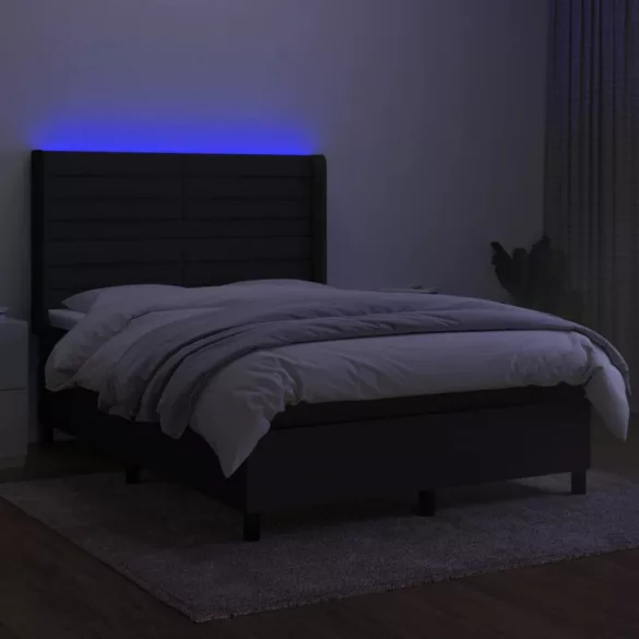 fekete szövet rugós és LED-es ágy matraccal 140x190 cm