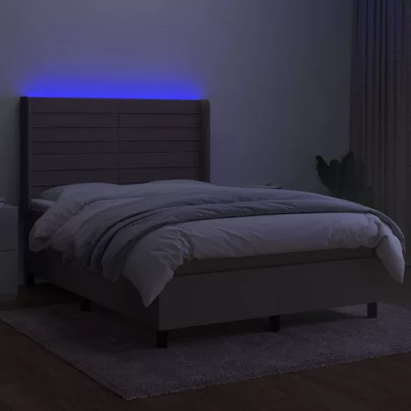 tópszínű szövet rugós és LED-es ágy matraccal 140x190cm
