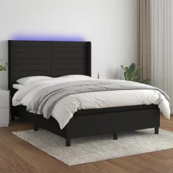fekete szövet rugós és LED-es ágy matraccal 140x200 cm