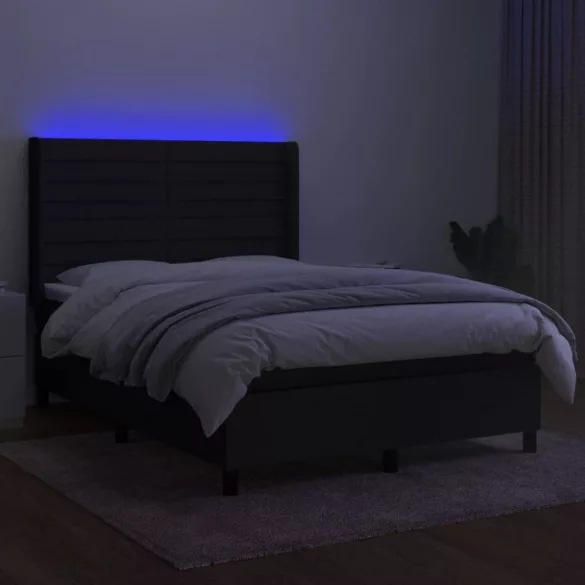 fekete szövet rugós és LED-es ágy matraccal 140x200 cm
