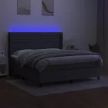 sötétszürke szövet rugós és LED-es ágy matraccal 160x200 cm